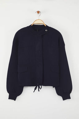 Lacivert Fermuarl? Premium Iplik/Ozel Iplik Genis Kal?p Mont Gorunumlu Triko H?rka TWOAW26HI00025 - Trendyolmilla фото 6