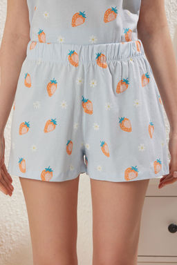 Trendyolmilla Yesil %100 Pamuklu Cilek Desenli Sortlu Orme Pijama Tak?m? THMSS25PT00066  фото 5
