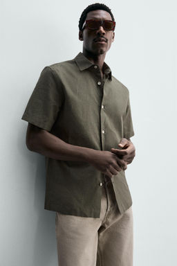 CAMISA ESTRUCTURA LINO - ALGOD?N / Oliva oscuro