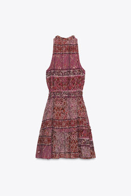 PATCHWORK PRINT MINI DRESS WITH BELT - Zara фото 7