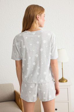 Trendyolmilla Gri Melanj Pamuklu Puantiyeli Sortlu Orme Pijama Tak?m? THMSS25PT00144 фото 6