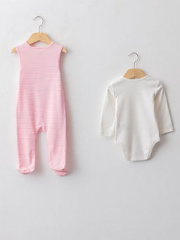 Bisiklet Yaka Pamuklu K?z Bebek ??t??tl? Body ve Salopet 2li Tak?m - Waikiki фото 2