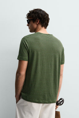 CAMISETA REGULAR FIT RAYAS MEZCLA LINO / Marr?n / Verde
