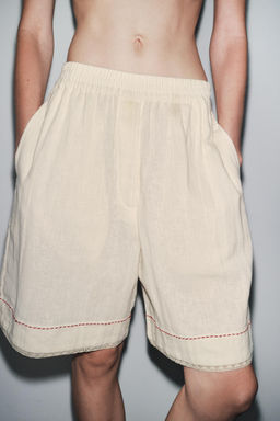CONTRAST LINEN BLEND BERMUDA SHORTS - LIMITED EDITION - Zara фото 2