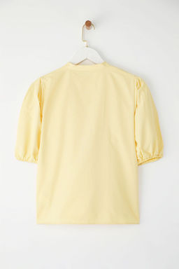 Trendyolmilla Ac?k Sar? Balon Kol Bisiklet Yaka Oversize Gomlek TWOSS25GO00152  фото 6