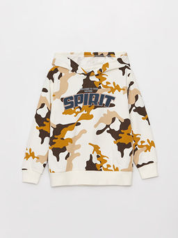 Bask?l? Uzun Kollu Erkek ?ocuk Hoodie