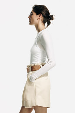 Pantal?n corto paper bag en mezcla de lino - H&m фото 4