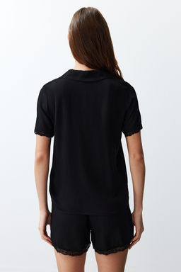 Trendyolmilla Siyah Dantelli Viskon Sortlu Dokuma Pijama Tak?m? THMSS24PT00181  фото 11