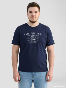 Bisiklet Yaka Bask?l? Penye Erkek Ti??rt