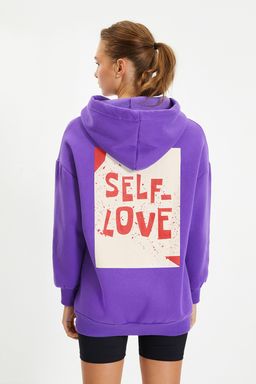 TRENDYOLMILLA Antrasit S?rt Bask? Detayl? Oversize/Genis Kal?p Kal?n Ici Polarl? Orme Sweatshirt TWOAW22SW0687  фото 15