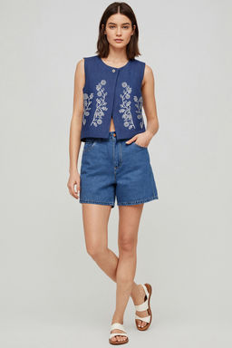 Indigo Keten Gorunumlu Nak?sl? Yelek TWOSS25YE00111