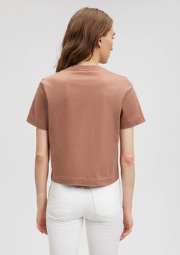 Pamuklu Merserize V Yaka Kahverengi Basic Tisort - Mavi фото 4