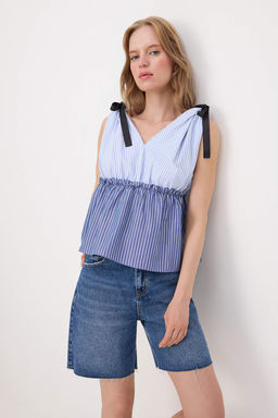 Mavi _izgili Fiyonk Detayl_ Dokuma Bluz TWOSS26BZ00801 - Trendyolmilla фото 2
