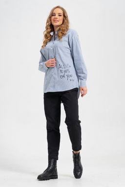 рубашка из тонкого хлопка в стиле OVERSIZE    с кокеткой на спине - А+б коллекция фото 4