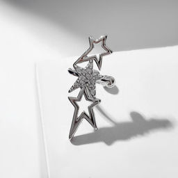 Серьга Кафф три звезды, цвет белый в серебре - Queen fair фото 2