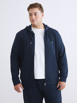 B?y?k Beden Kap??onlu Erkek Kal?n Fermuarl? Sweatshirt