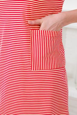 Туника женская из кулирки Руслана красная полоса на бежевом - Амадэль фото 6