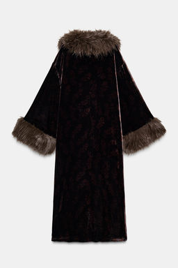 VELVET PRINTED FAUX FUR COAT - Zara фото 7