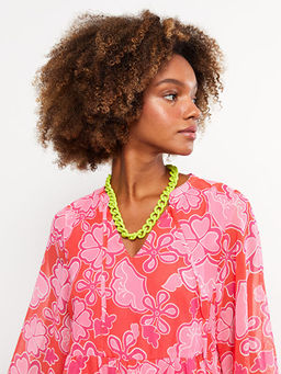 Ba?lamal? Yaka Desenli Uzun Kollu Elbise