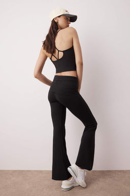 Siyah F?rcal? Soft Kumas Bel Katlama Detayl? Flare/Ispanyol Paca Yoga Orme Spor Tayt THMAW26TY00001