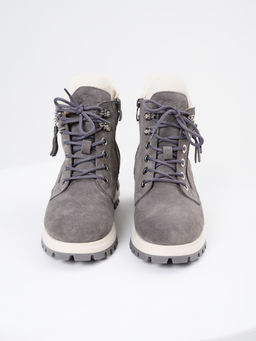 Ботинки 261.uno9gr.Серый замок замша+бежевый/байка