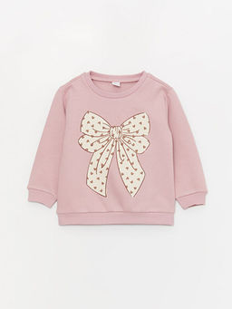 Bisiklet Yaka Bask?l? K?z Bebek Sweatshirt