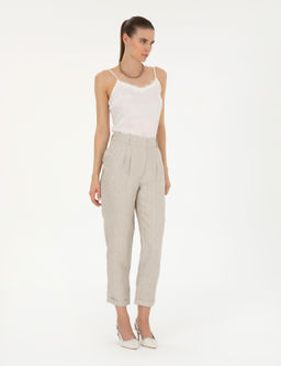 Bej Keten Kar___ml_ Carrot Fit Pantolon