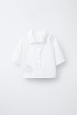 CAMISA POPEL?N FLOR BORDADA / Blanco