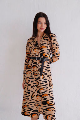 Martichelli Уценка Платье-рубашка с английским воротником бежевое с принтом фото 5