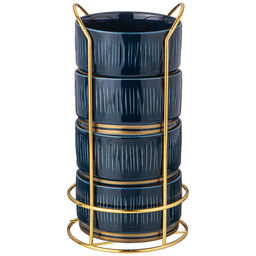 НАБОР САЛАТНИКОВ LEFARD HERBAL НА МЕТАЛЛ. ПОДСТАВКЕ 4 ШТ. 11,5*6 СМ 450 МЛ СИНИЙ  фото 4