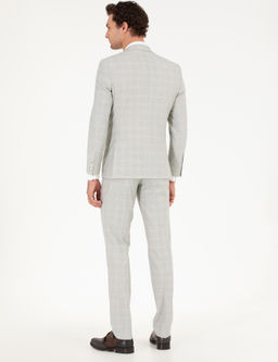 Gri Slim Fit Kareli Tak_m Elbise