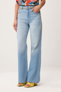 Mavi Kemerli %100 Pamuk Zincir Kemer Detayl? Yuksek Bel Wide Leg Jeans TWOSS26JE00233 - Trendyolmilla фото 5