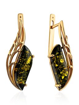 Красивые серьги из зелёного янтаря Веста