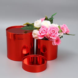 Набор коробок 2в1 круглые Однотонный, красный металлик, 12 х 12, 15 х 15 см