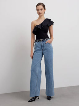 CONTE Комбинированный топ в рубчик с широким воланом LD 2636 black