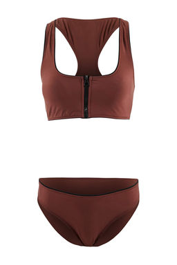 Kahverengi Bralette Kapl? Fermuarl? Normal Bel Regular Bikini Tak?m? TBESS26BT00068