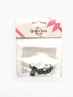 Цена за 5 шт. Шарм подвеска «От сглаза», бело-синий в серебре