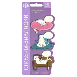 Стикеры-закладки пластиковые, 59х48; 58х47; 52х54 мм, 75 шт., арт. 65177 / 48 КОТЫ (материал: пласти