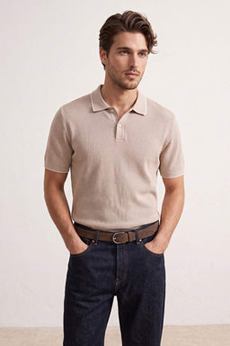 Bej Regular Jakarl_ Kuma_ Triko Bant Polo Yaka T-shirt TMNSS26PO00020 - Trendyolmilla фото 2
