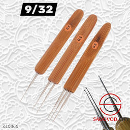 Крючок для дредов или вязальные крючки с бамбуковой ручкой 3 шт