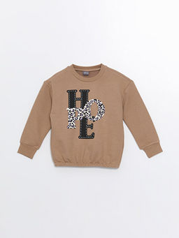 Bisiklet Yaka Bask?l? Uzun Kollu K?z ?ocuk Sweatshirt