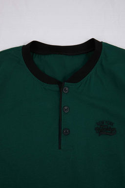 Yesil Regular/Normal Kesim Dugmeli Yaka Nak?s Detayl? Pamuklu Pijama Tak?m? TMNSS26PT00046