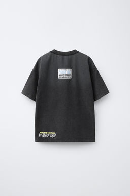 CAMISETA EFECTO LAVADO TEXTO / Gris / Azul