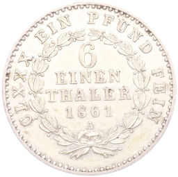 Монета 1/6 талера 1861 года A Ангальт-Бернбург