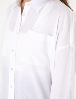 Beyaz Oversize Keten Kar___ml_ Uzun Kollu G_mlek