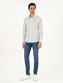 Синяя шерстяная рубашка приталенного кроя в полоску - Cacharel фото 4