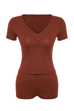 Trendyolmilla Bordo Dugme Detayl? Fitilli Sortlu Orme Pijama Tak?m? THMSS24PT00097 фото 43