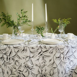Скатерть Доляна Plant leaves, 146?250 см, 100% хлопок, рогожка 164 г/м?