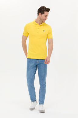 Мужская темно-желтая базовая футболка с воротником поло - U.s. polo assn фото 18