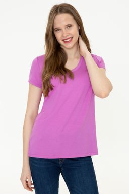 Женская фиолетовая футболка с V-образным вырезом Basic - U.s. polo assn фото 3